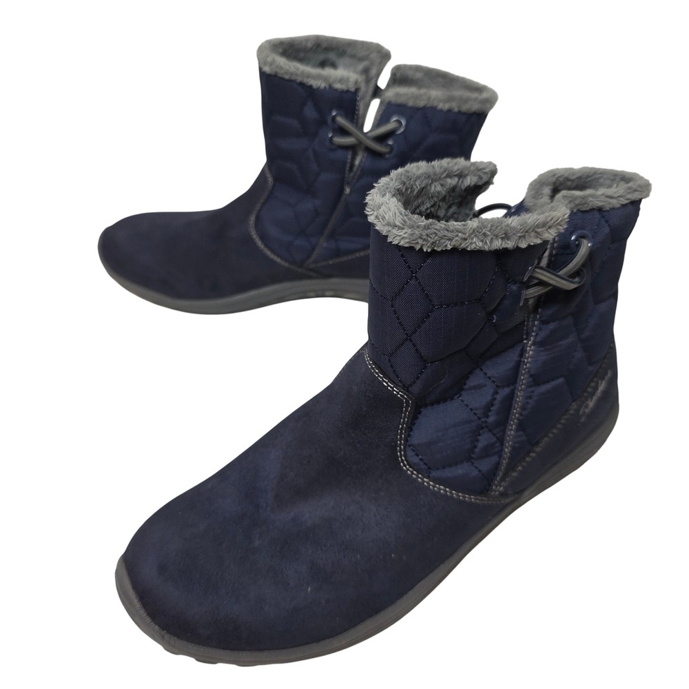 Skechers W's sz8 Navy Quilted Faux Fur Lined Winter Boots Warm Outdoors Walking